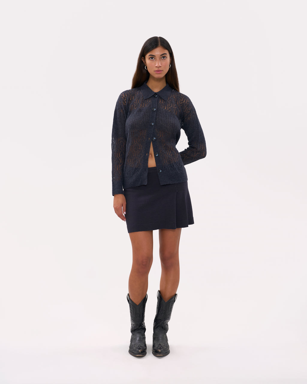 Arañita Collared Cardigan - Black