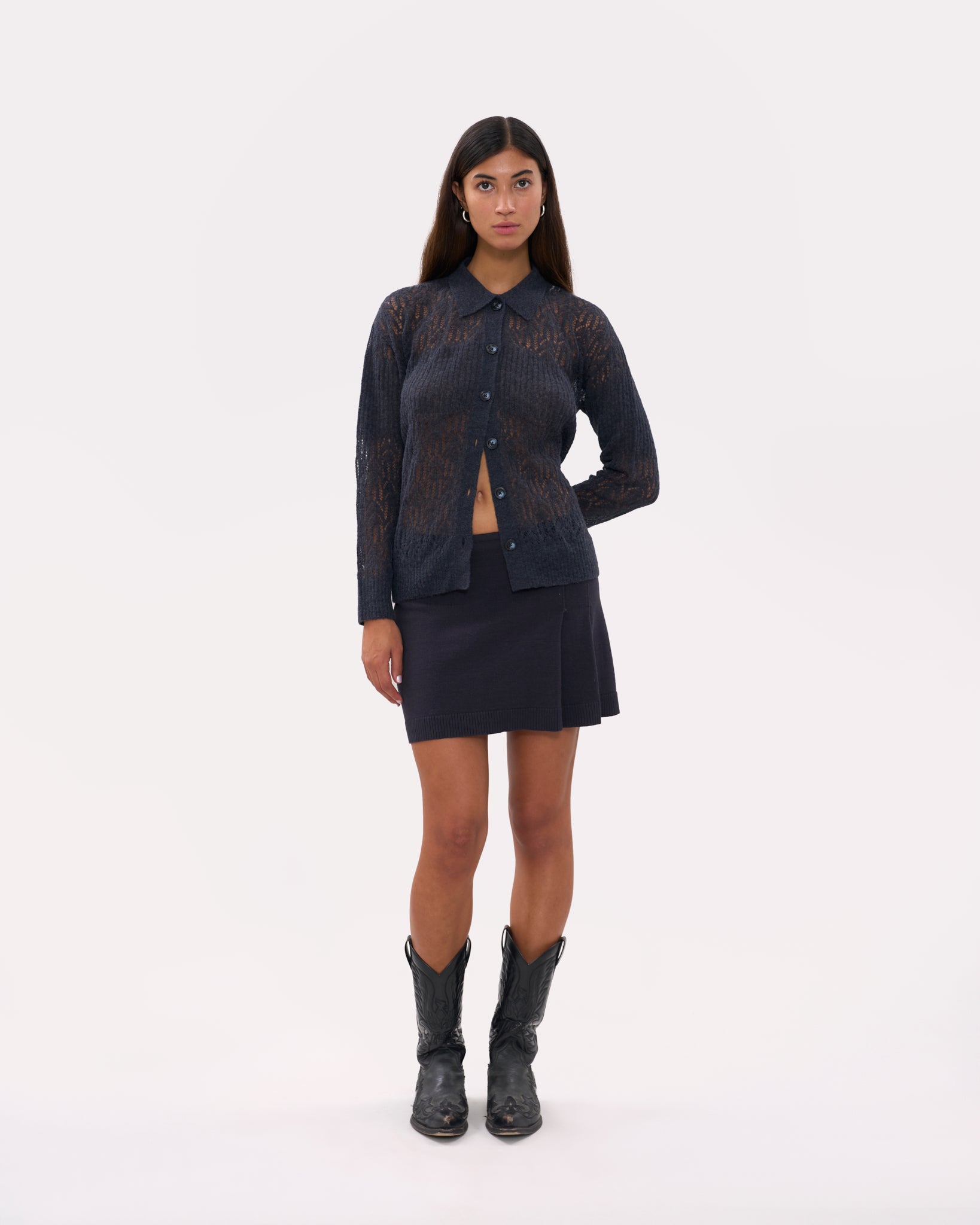 Arañita Collared Cardigan - Black