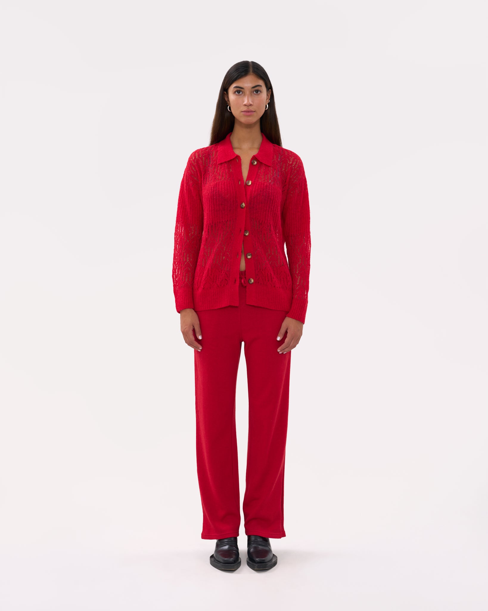 Aranita Collared Cardigan - Red