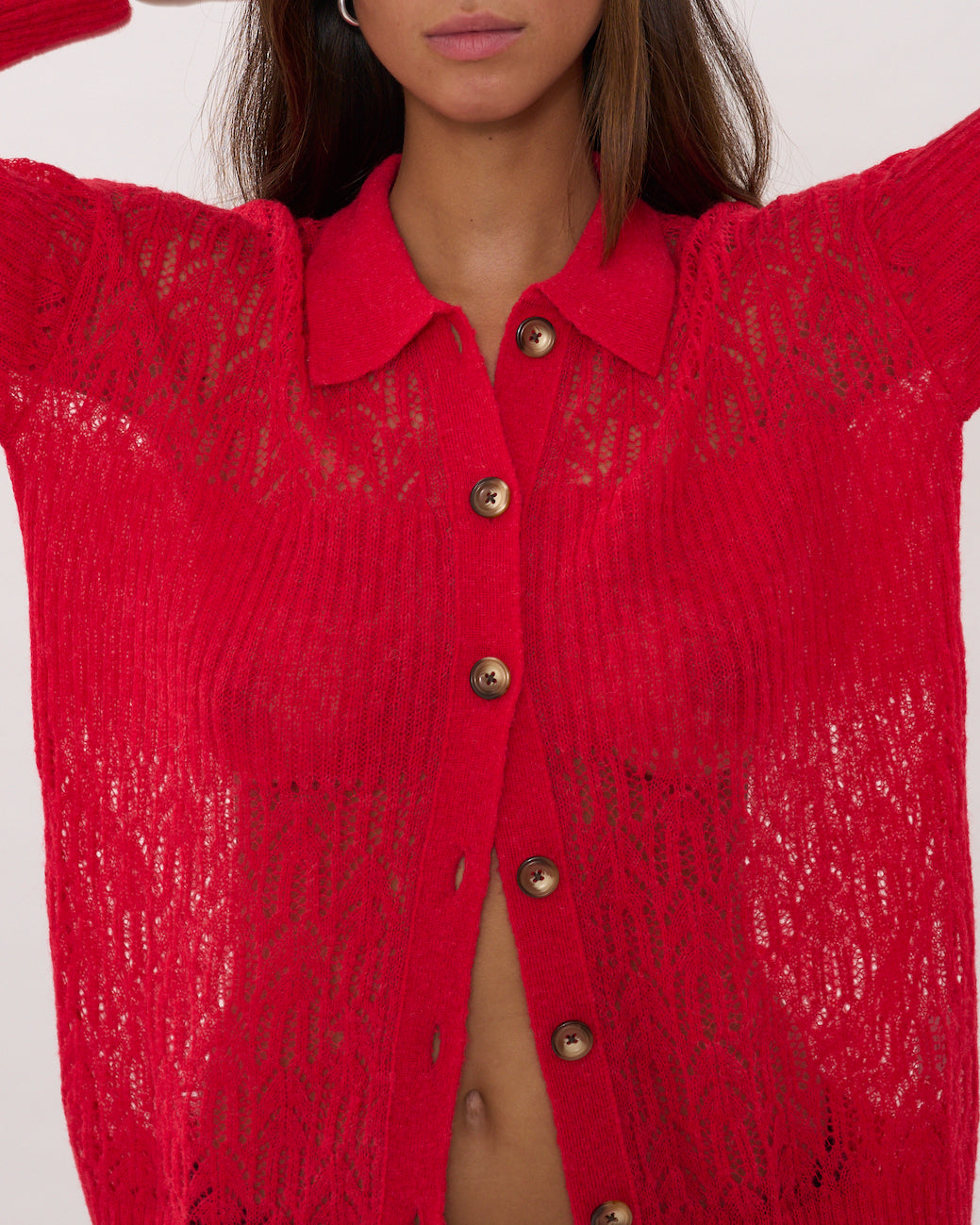 Aranita Collared Cardigan - Red