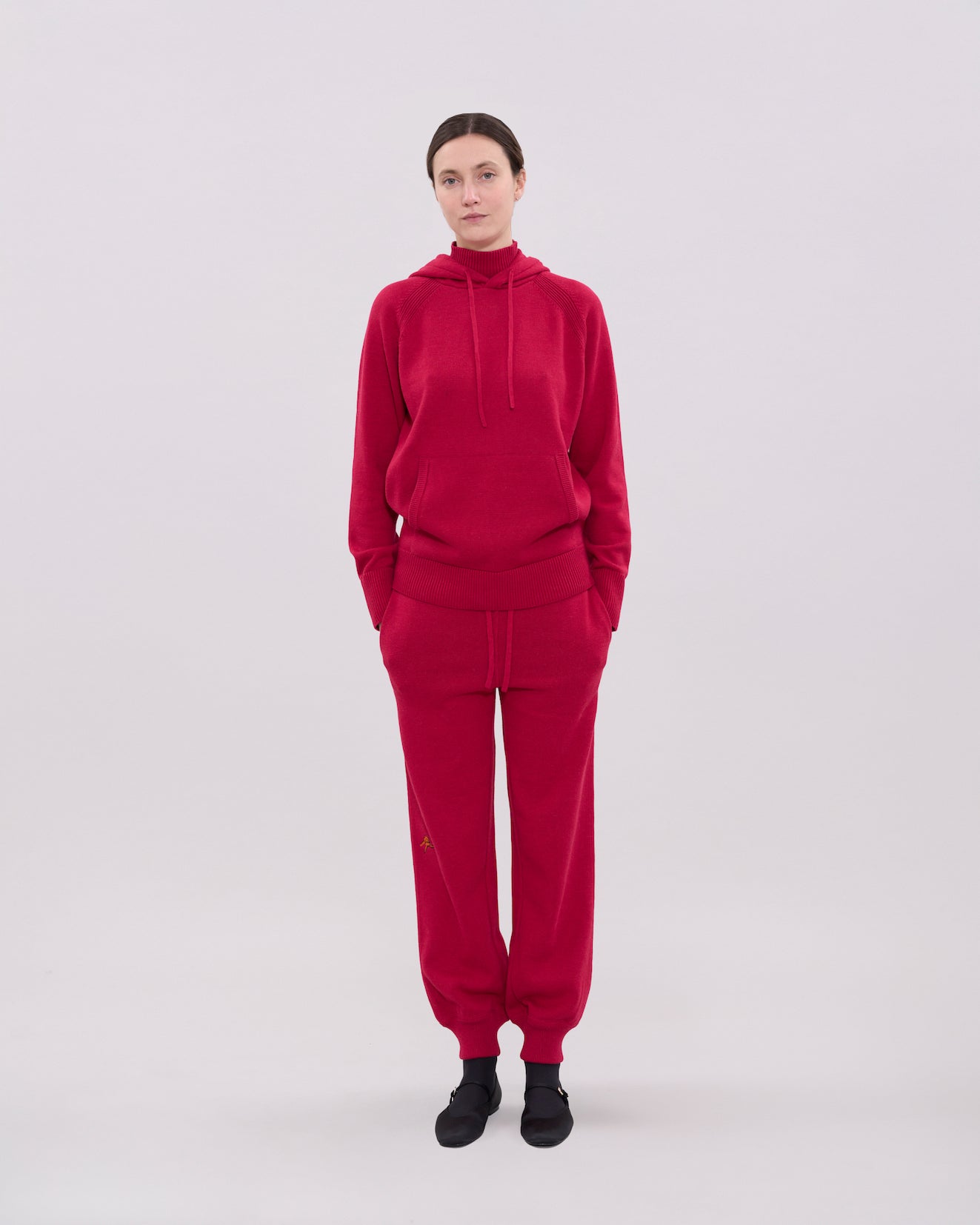 Knitted Roll Neck Hoodie - Burgundy