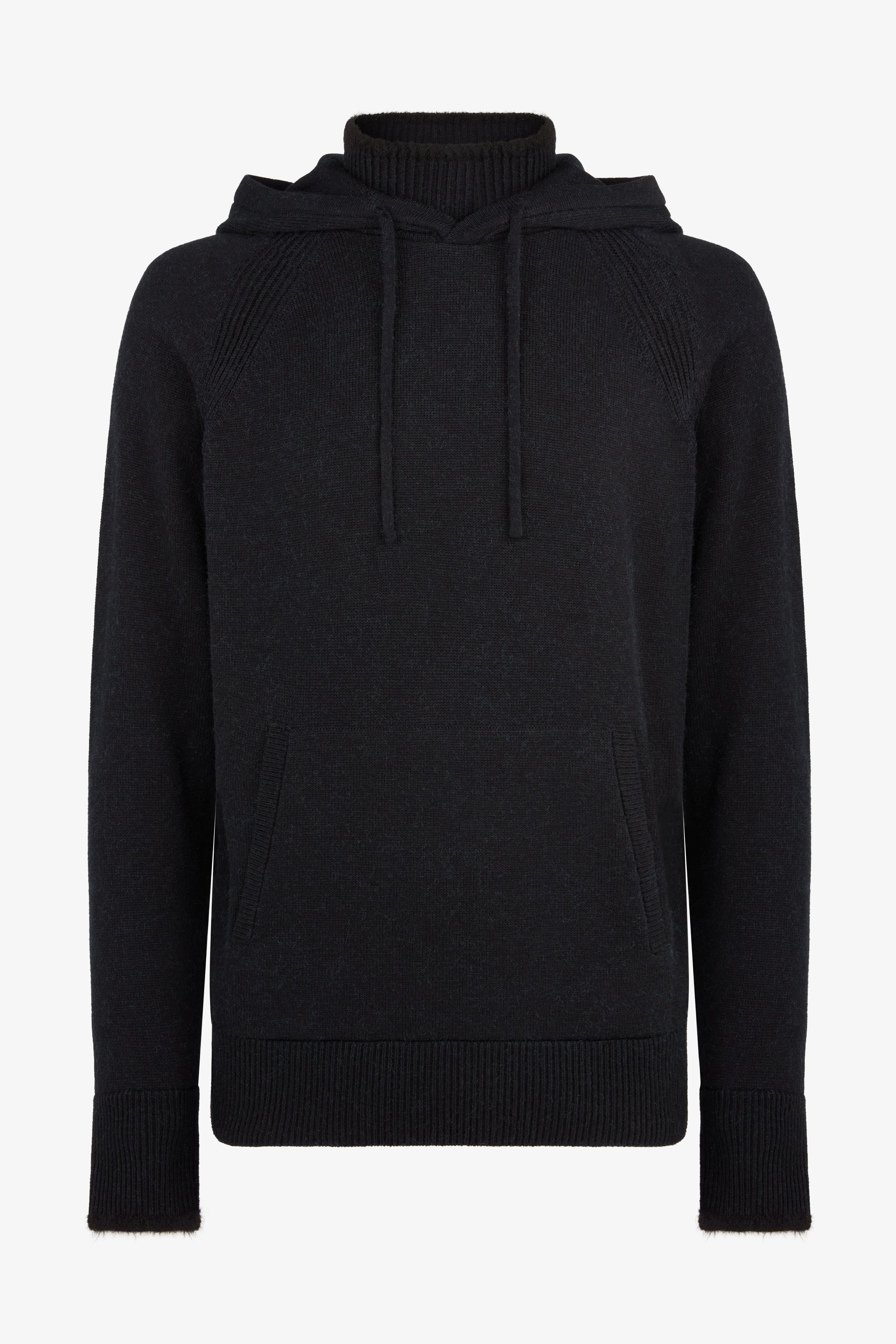 Knitted Roll Neck Hoodie - Black