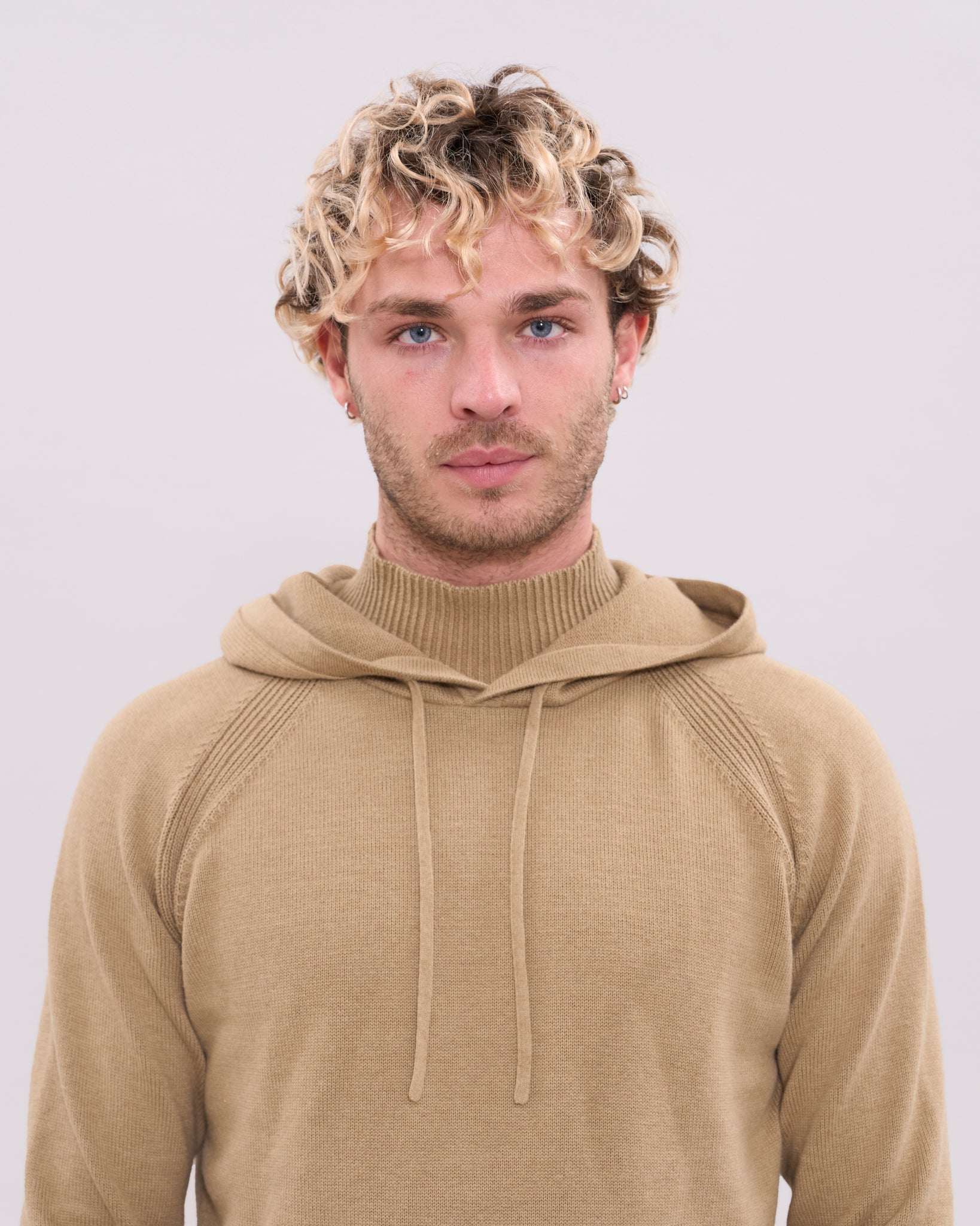 Knitted Rollneck Hoodie - Beige