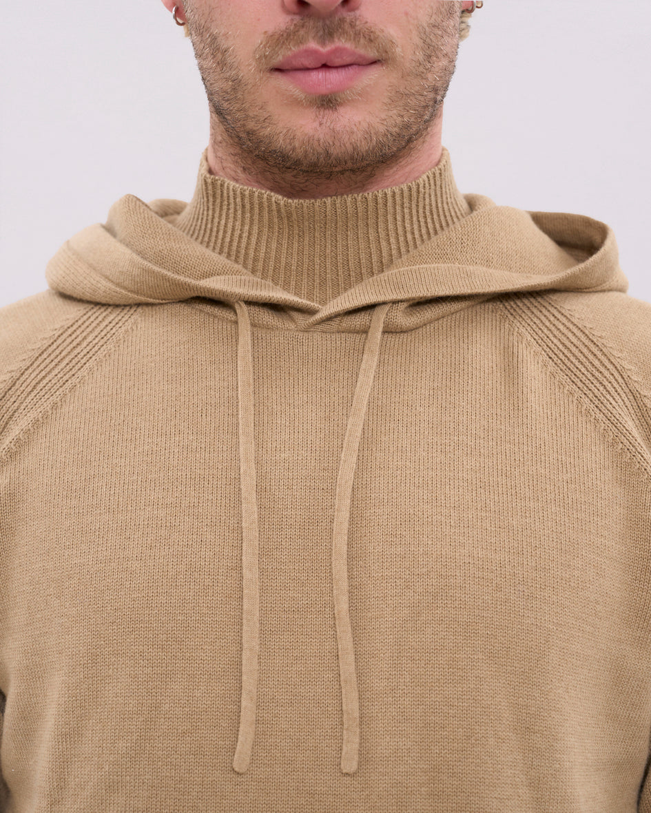 Knitted Rollneck Hoodie - Beige