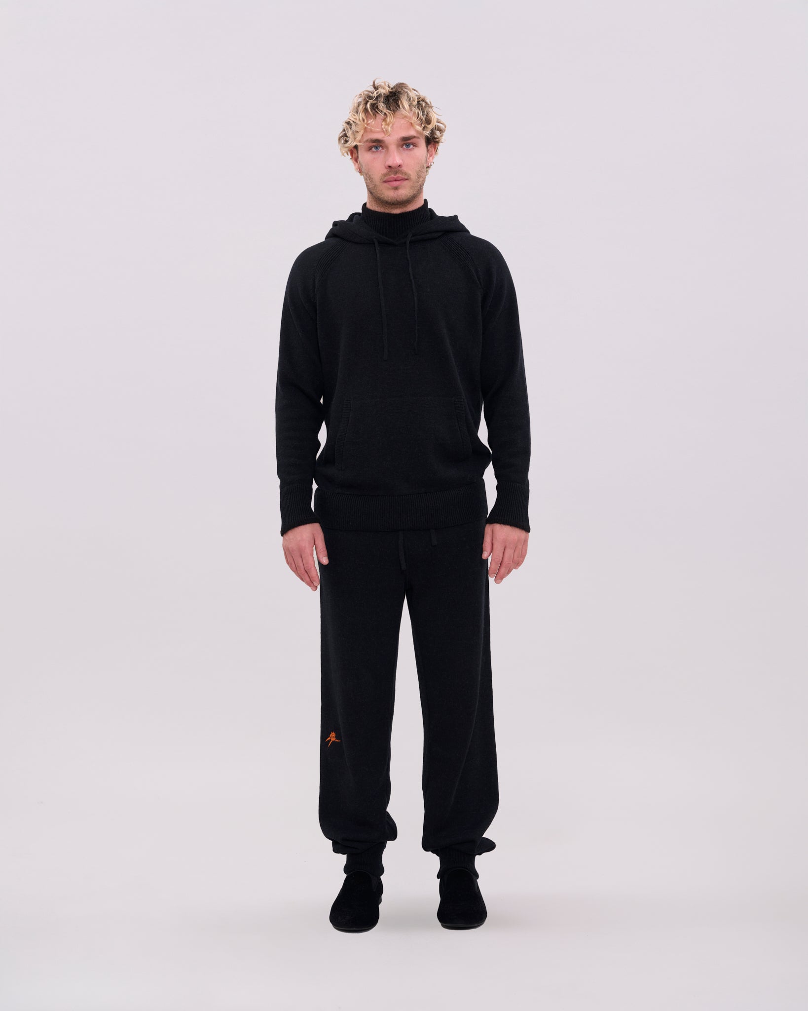 Knitted Roll Neck Hoodie - Black