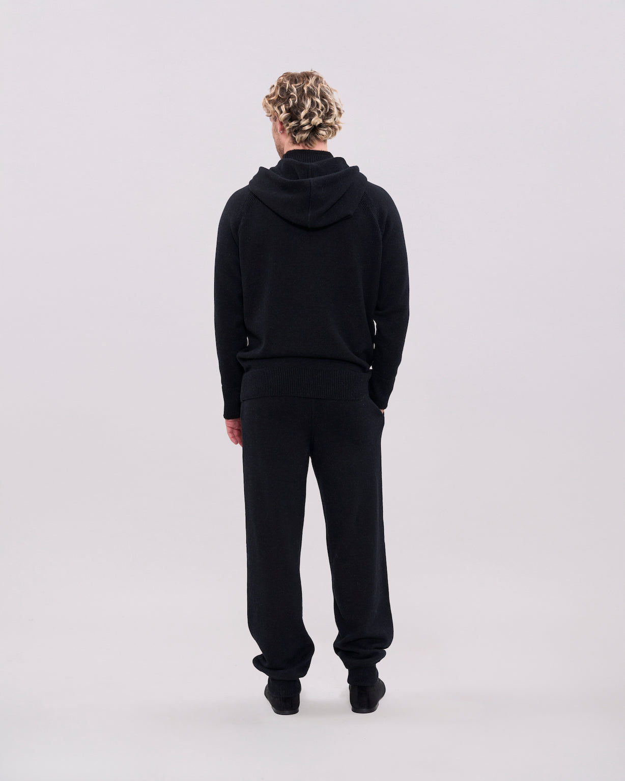 Knitted Roll Neck Hoodie - Black