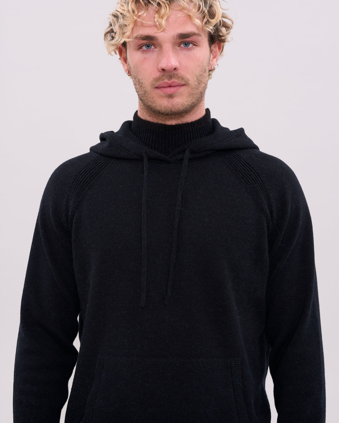 Knitted Roll Neck Hoodie - Black