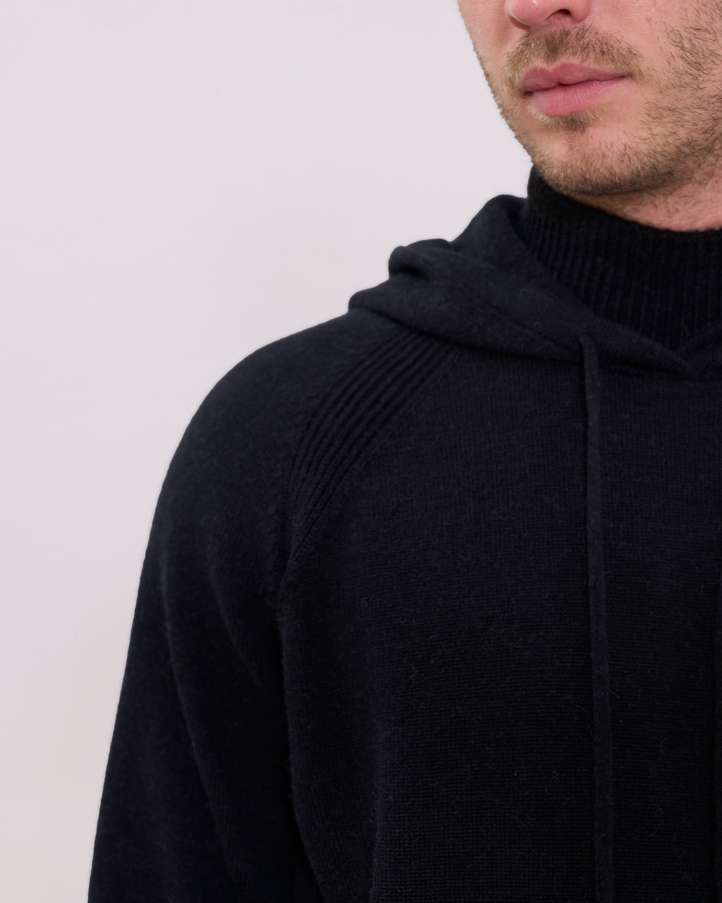 Knitted Roll Neck Hoodie - Black