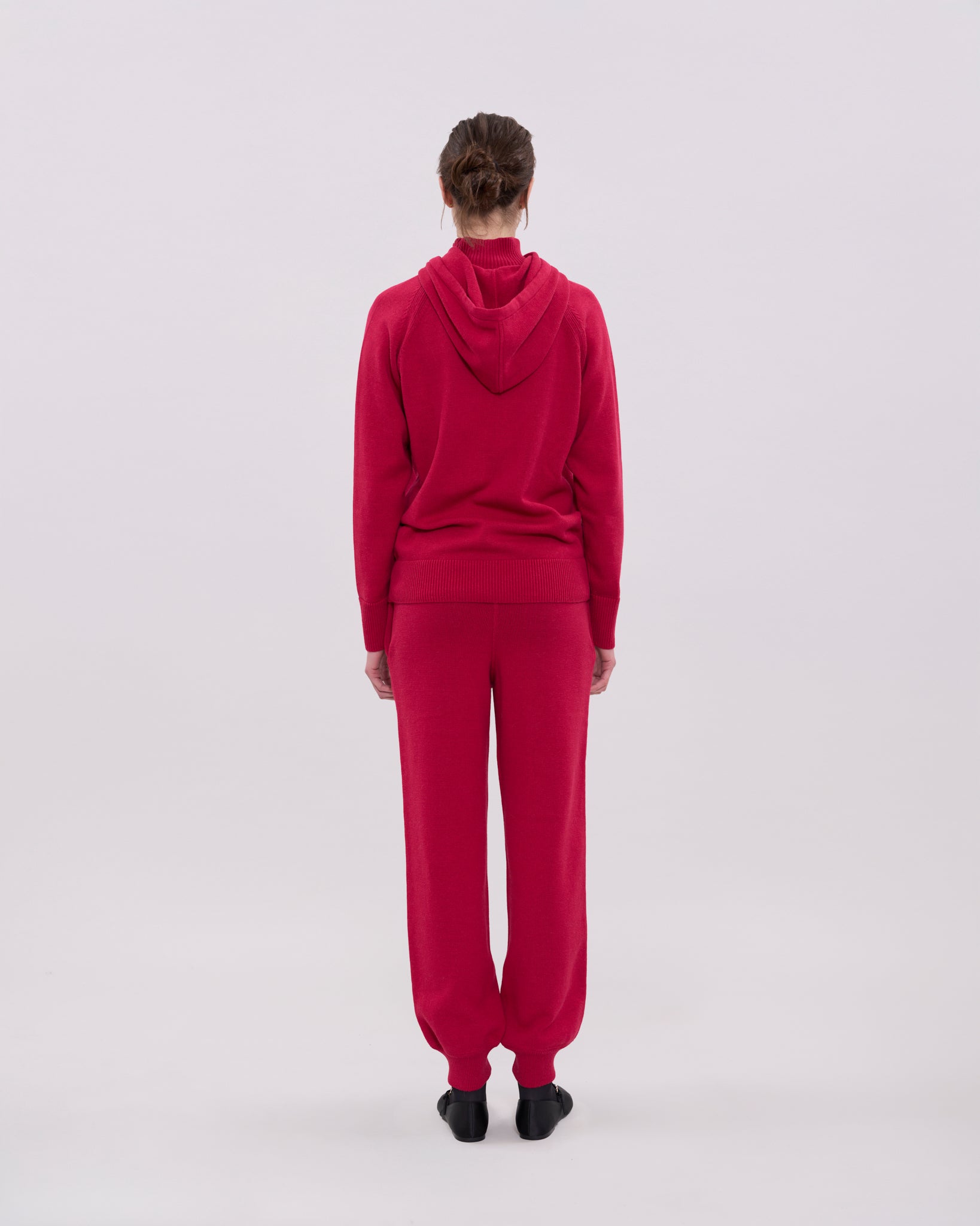 Knitted Roll Neck Hoodie - Burgundy