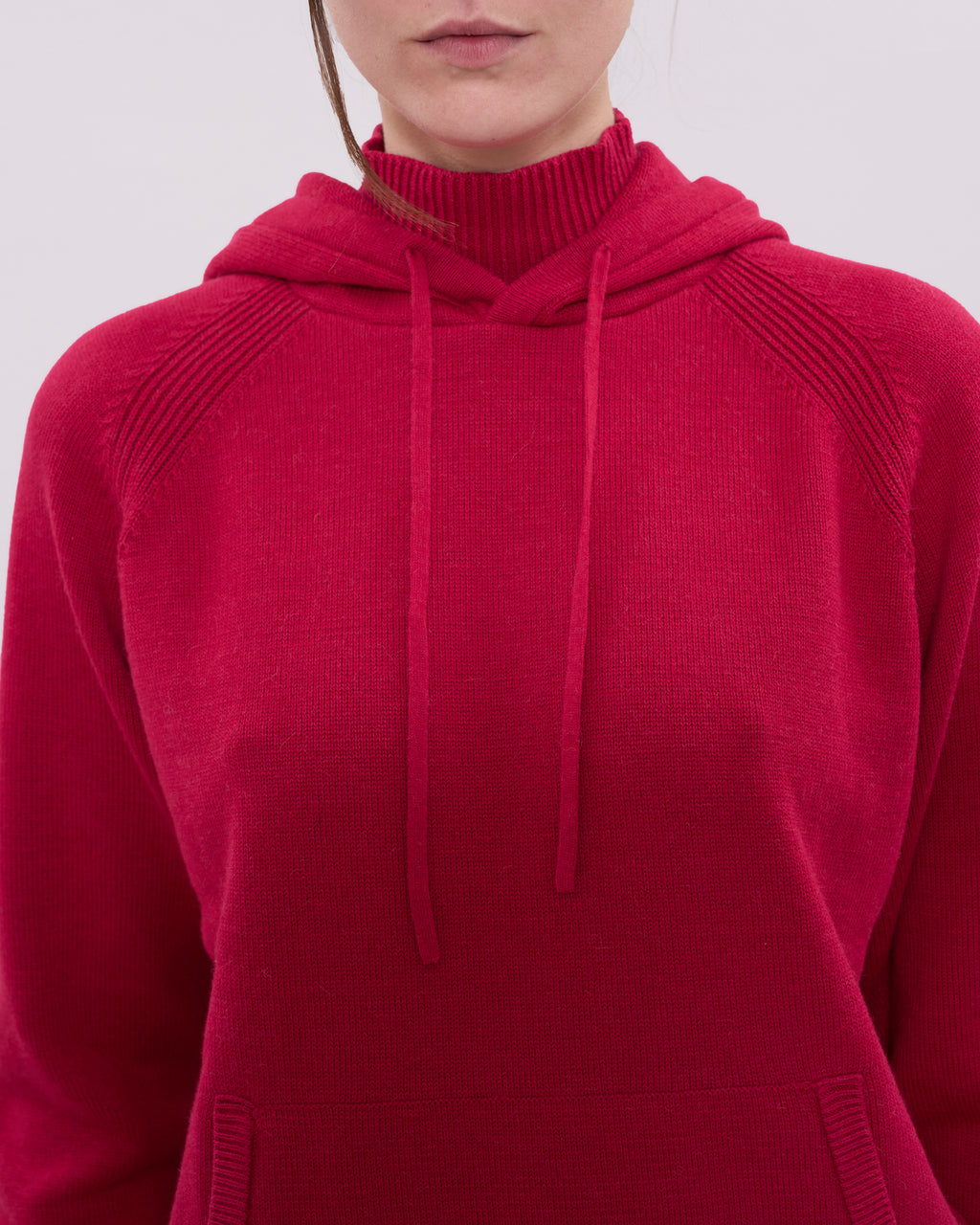 Knitted Roll Neck Hoodie - Burgundy