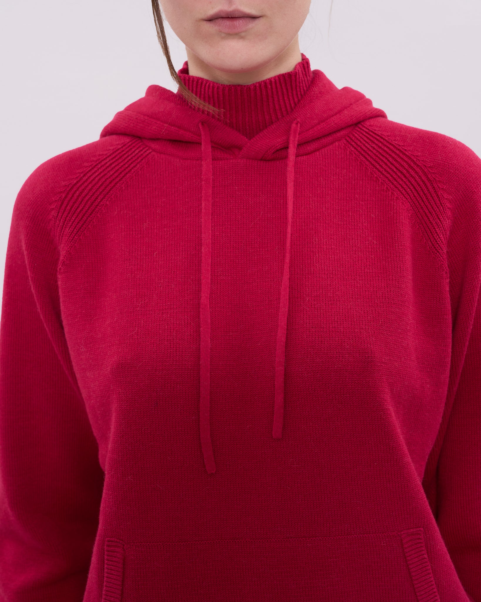 Knitted Roll Neck Hoodie - Burgundy