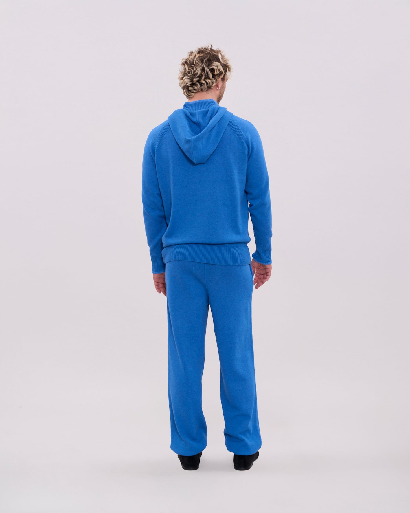 Knitted Roll Neck Hoodie - Light Blue