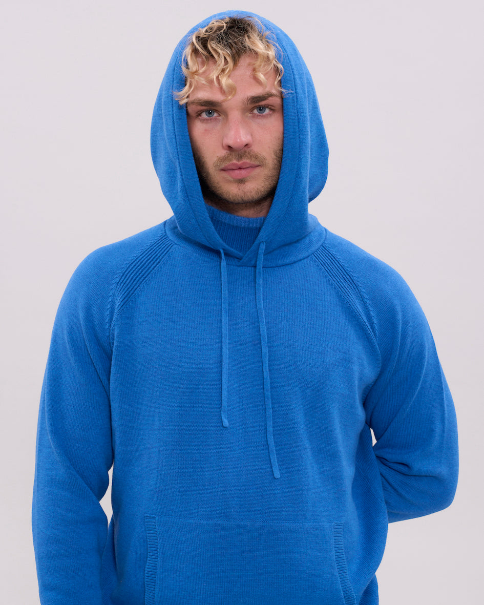 Knitted Roll Neck Hoodie - Light Blue
