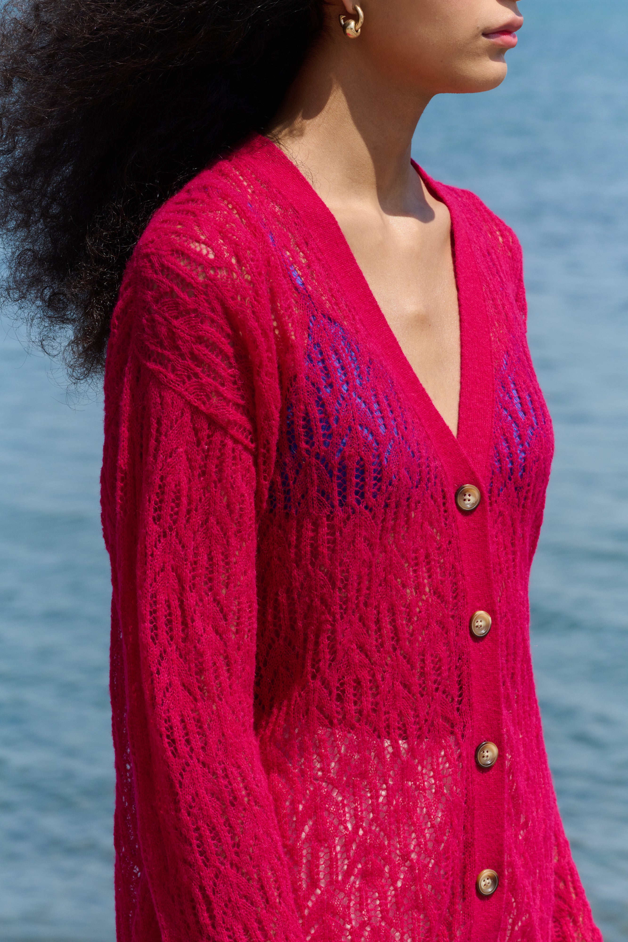 Arañita V Neck Cardigan - Frambuesa Pink