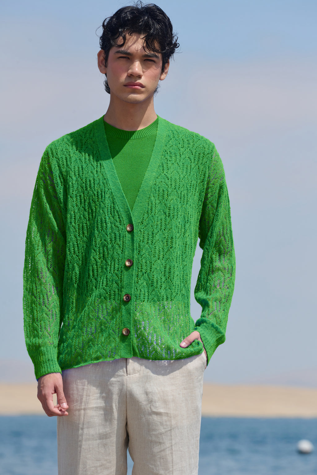 Arañita V Neck Cardigan - Green