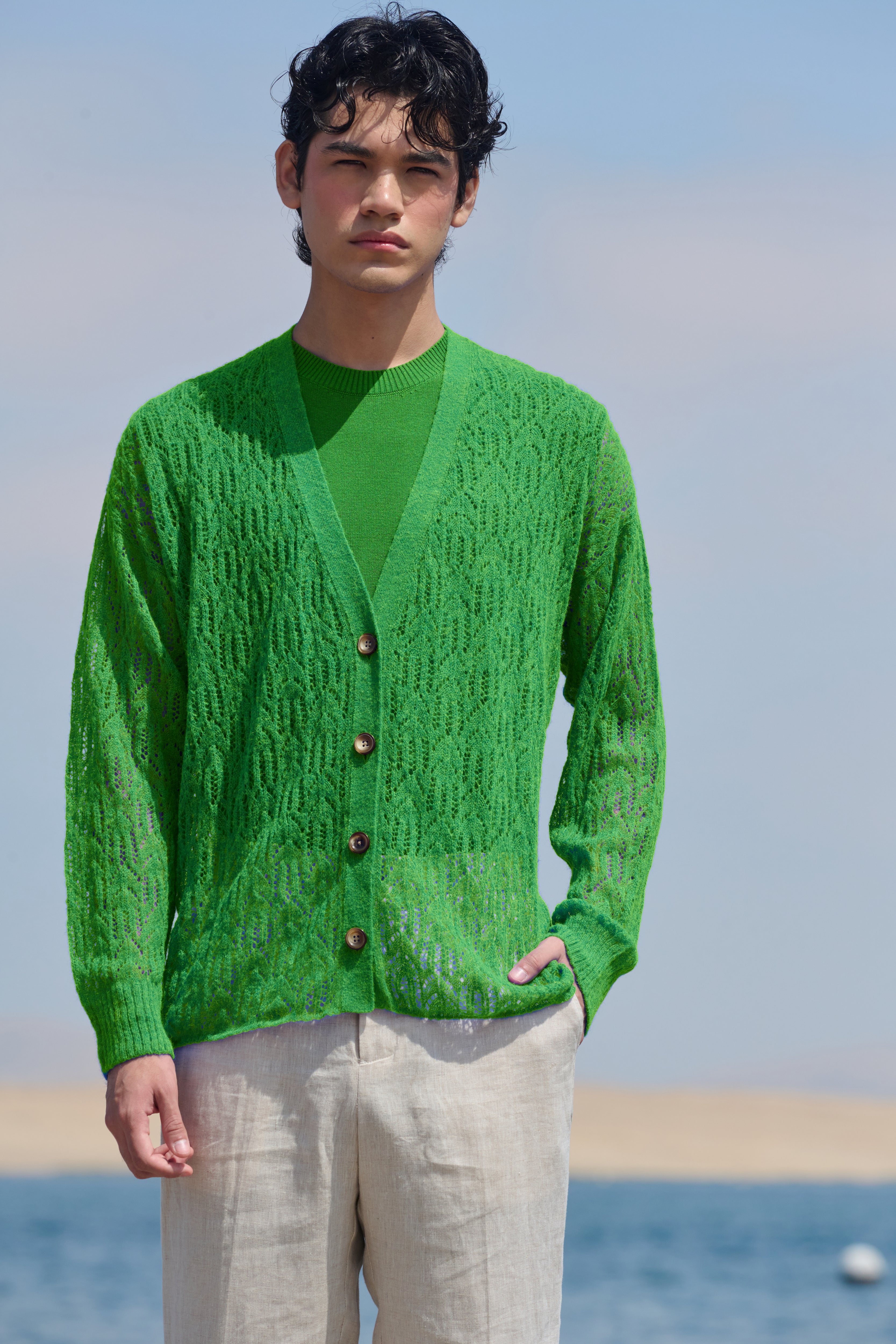 Arañita V Neck Cardigan - Green