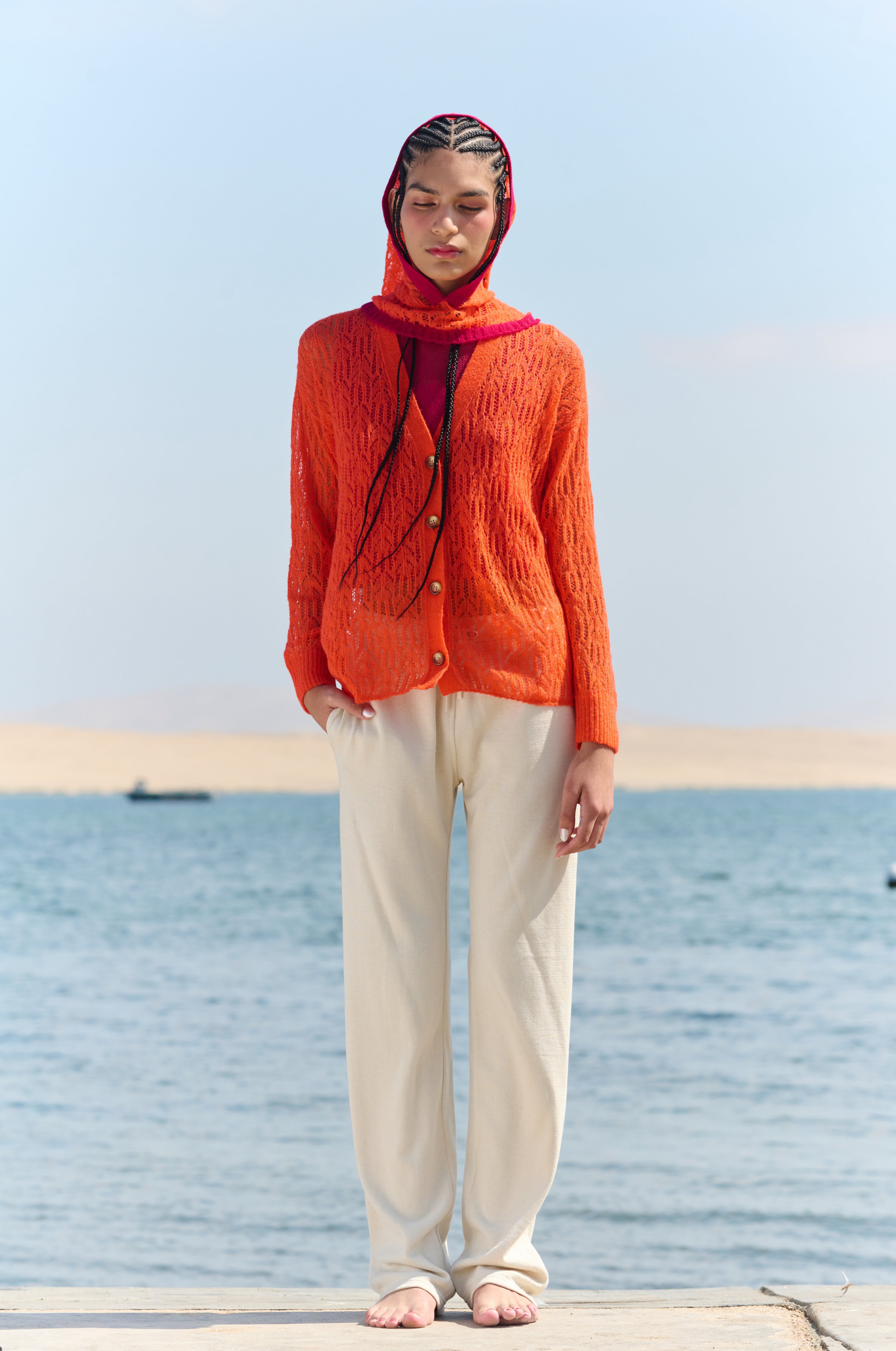 Arañita V Neck Cardigan - Orange