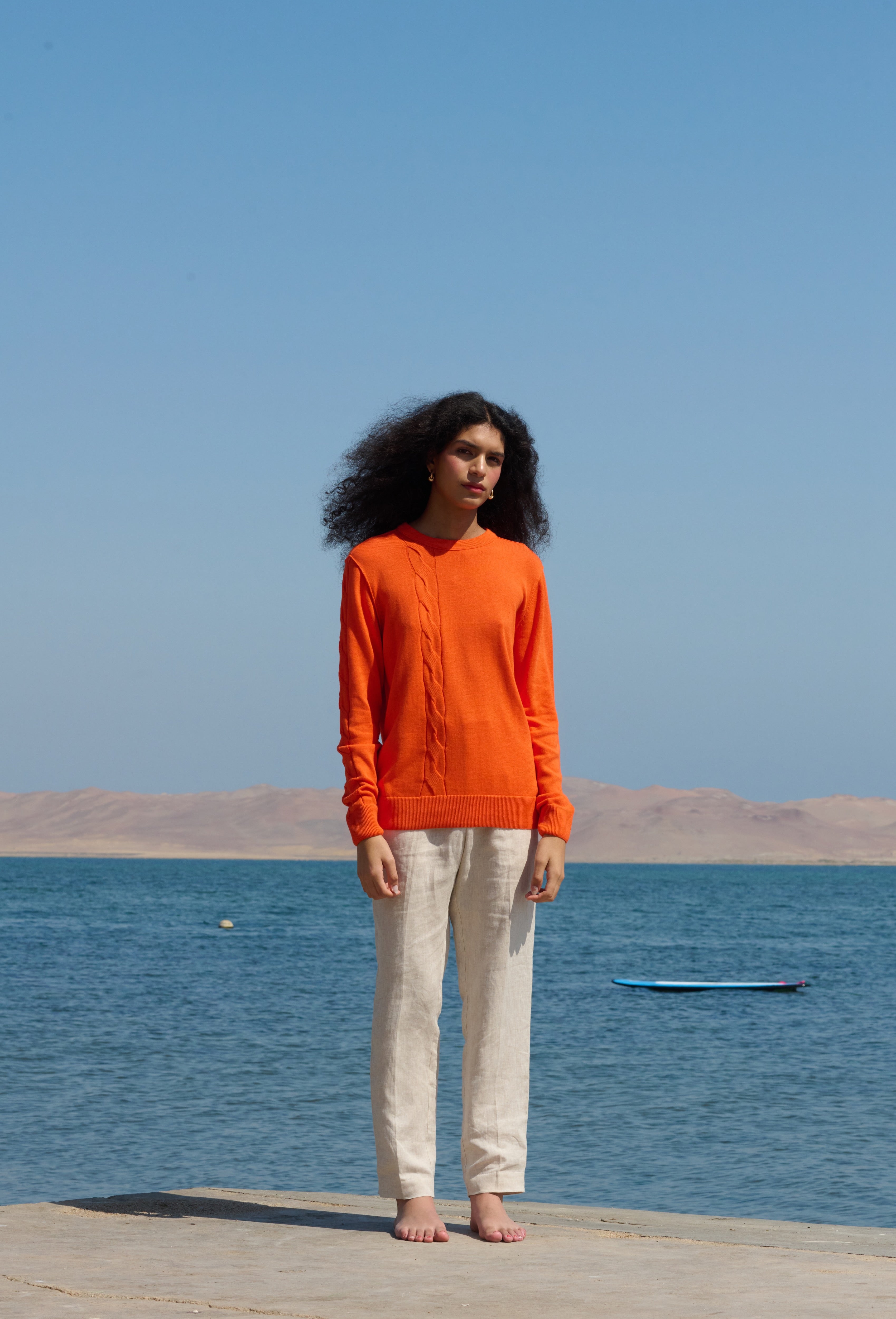 Cable Crewneck - Orange