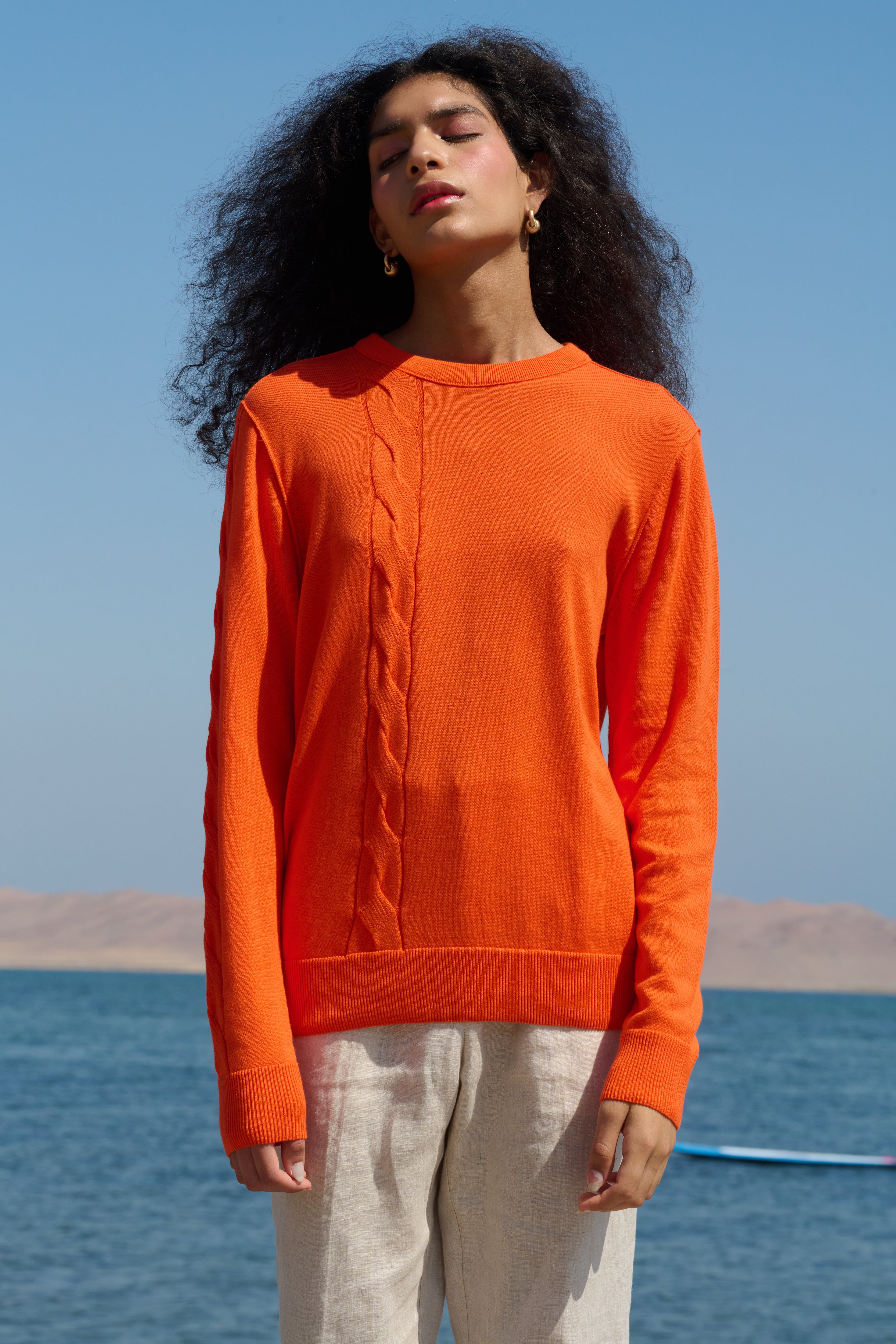 Cable Crewneck - Orange