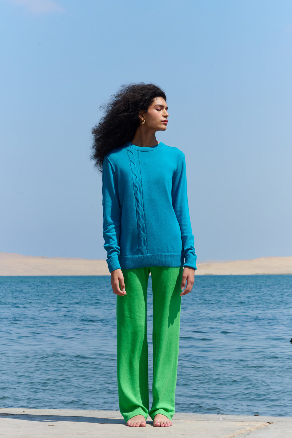 Cable Crewneck - Turquoise