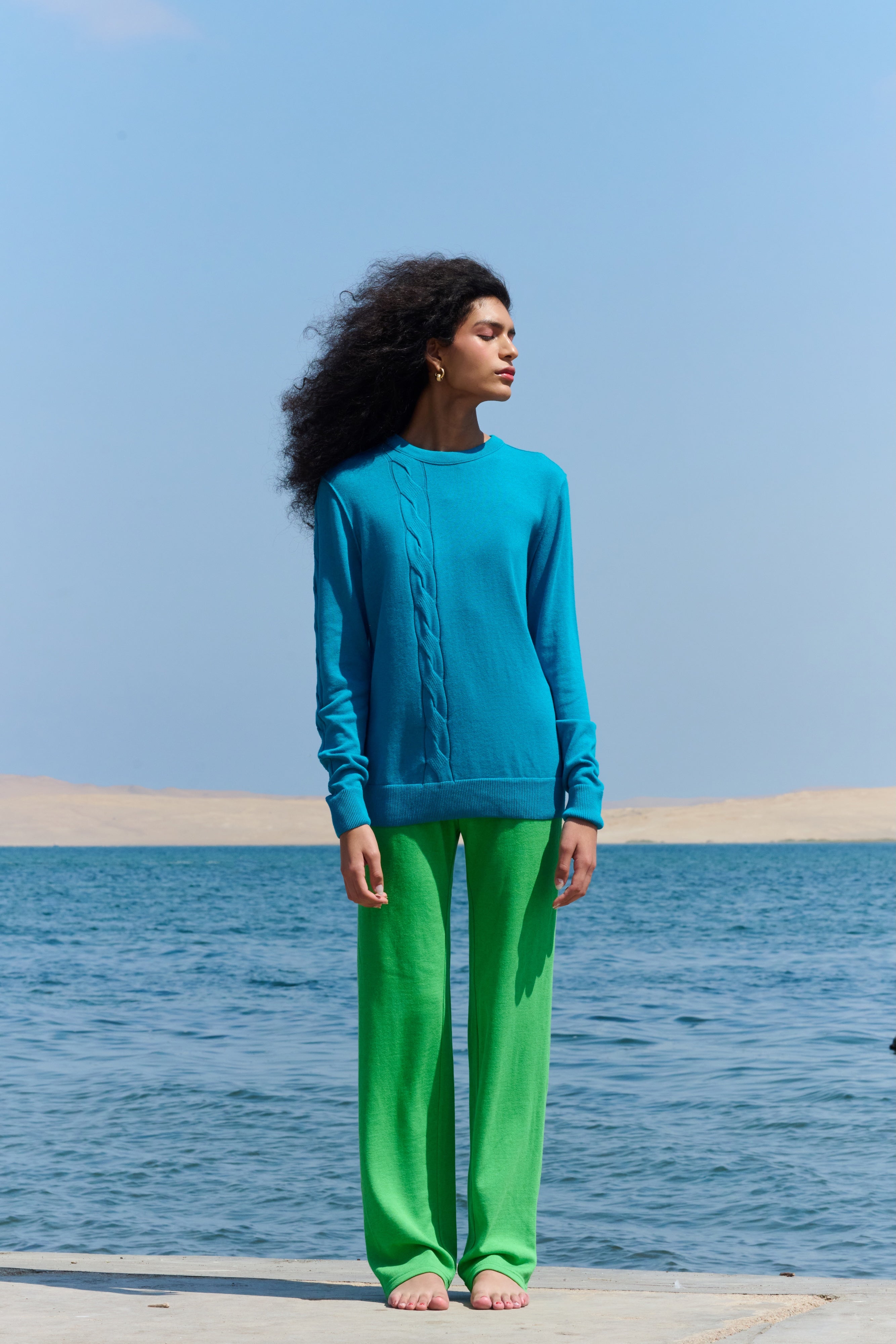 Cable Crewneck - Turquoise