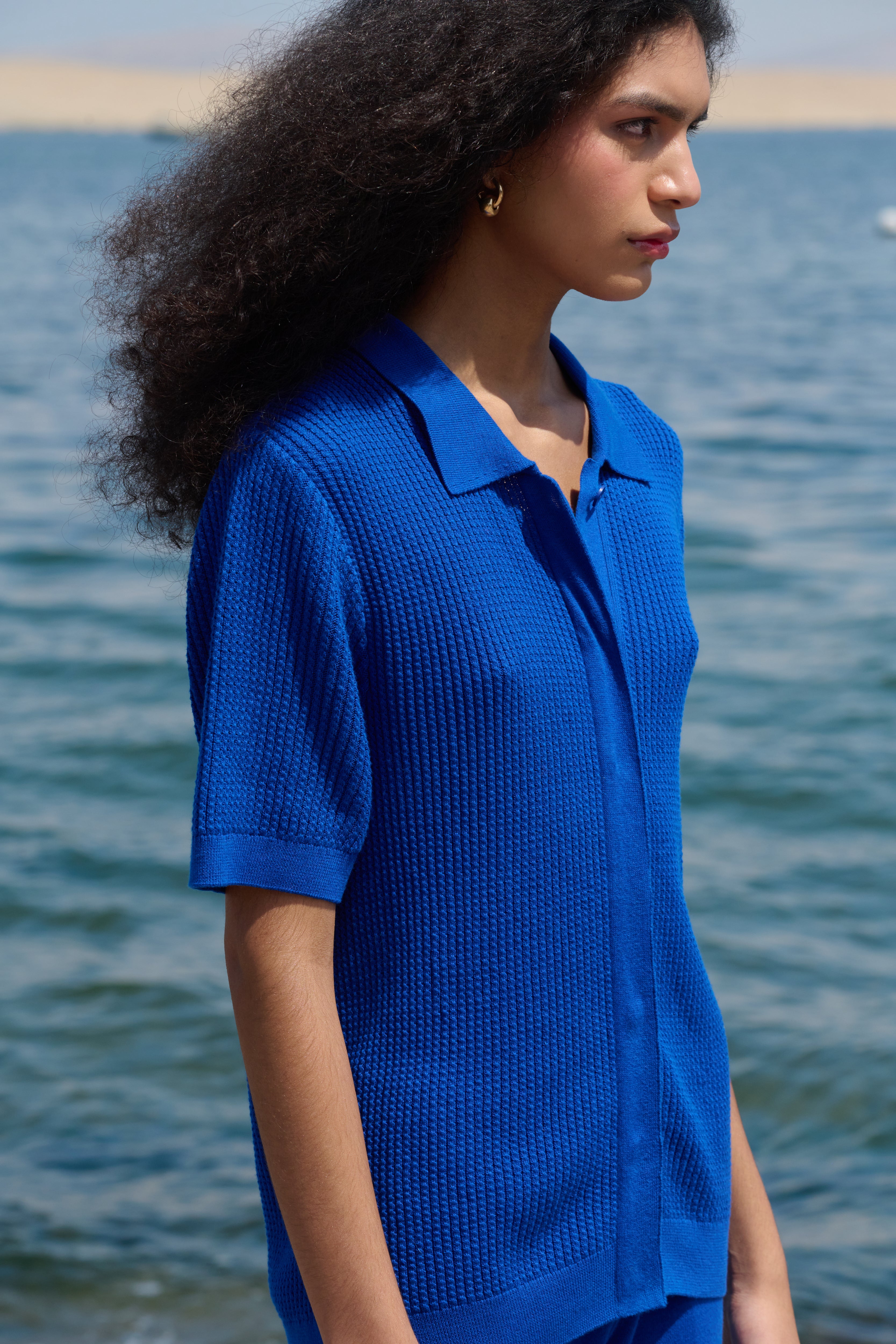 Cables Polo Shirt - Blue