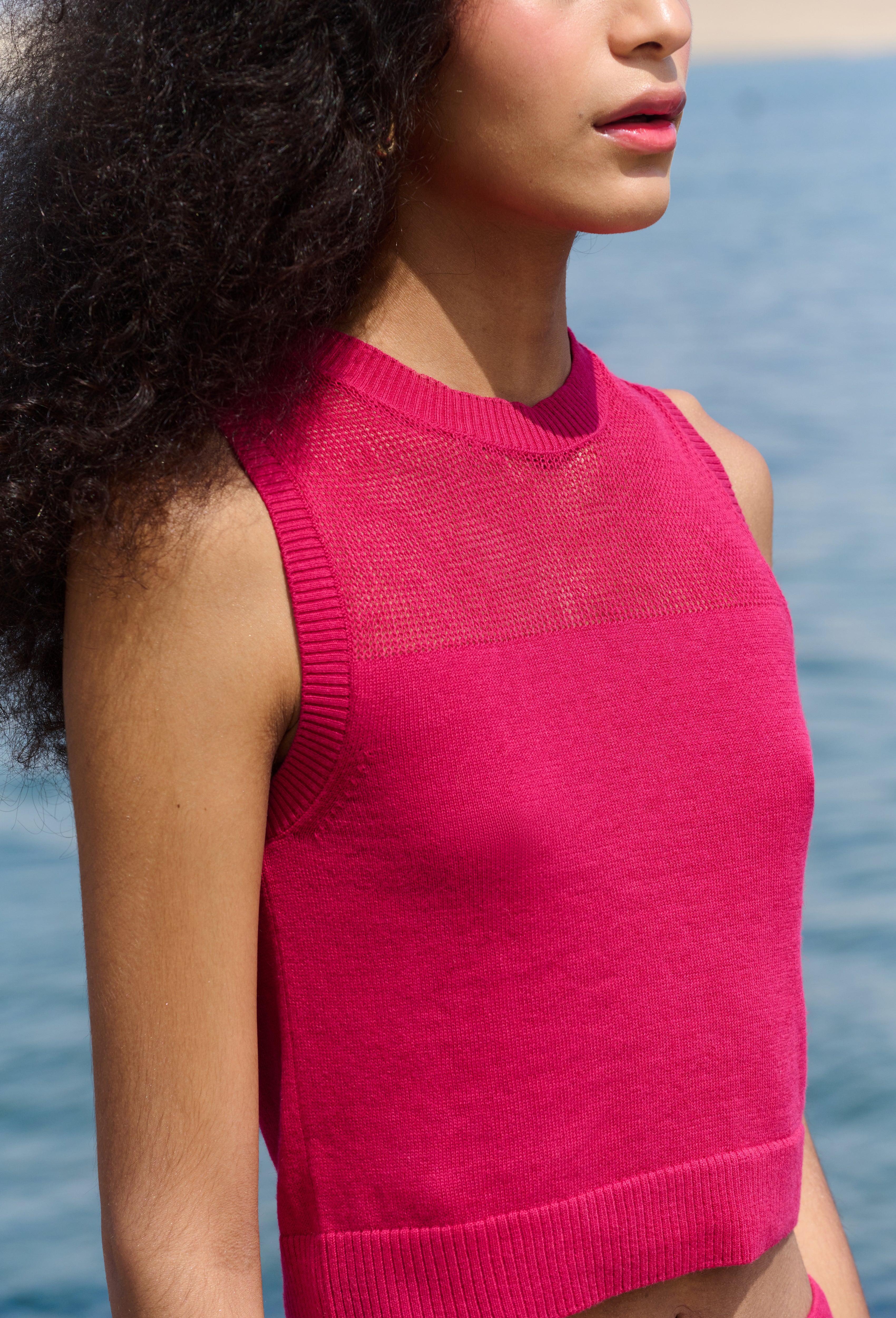 LA G Cropped Vest - Frambuesa Pink