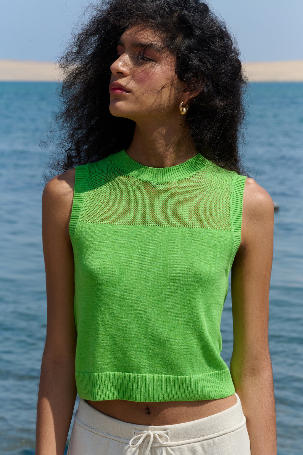 LA G Cropped Vest - Lime Green
