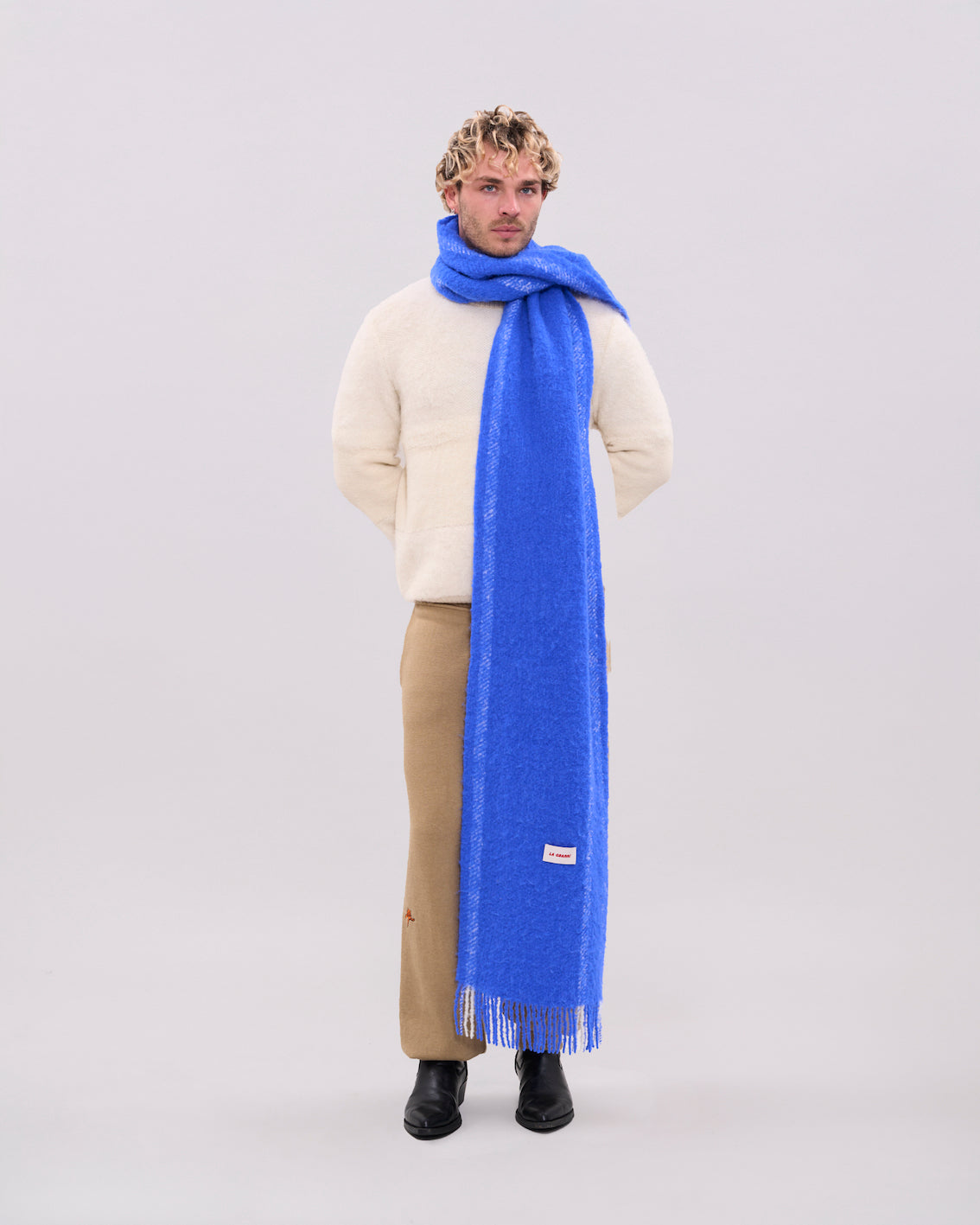 Oversized Scarf - Blue & Cream