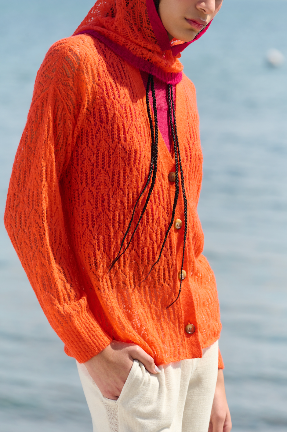 Arañita V Neck Cardigan - Orange