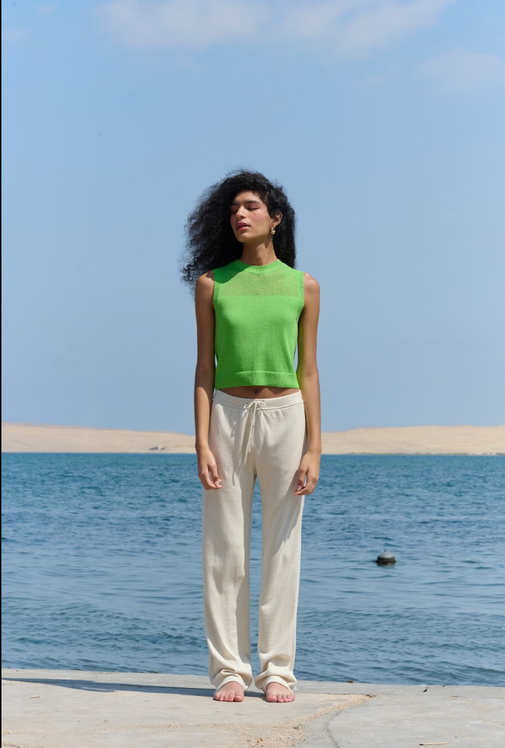 LA G Cropped Vest - Lime Green