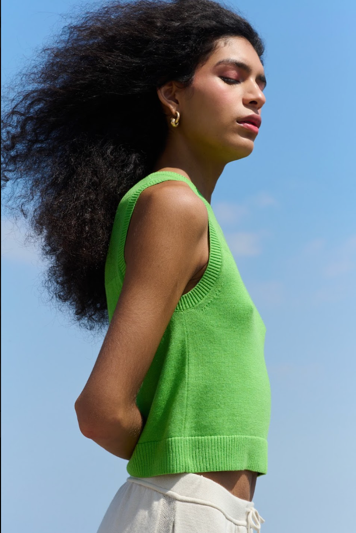 LA G Cropped Vest - Lime Green