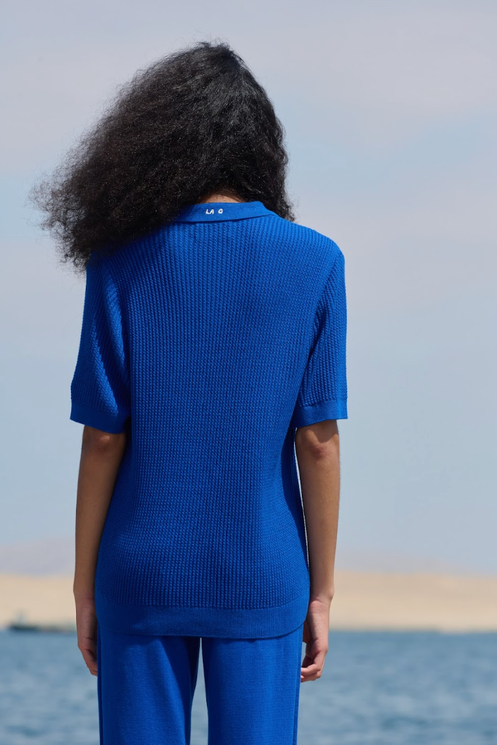 Cables Polo Shirt - Blue