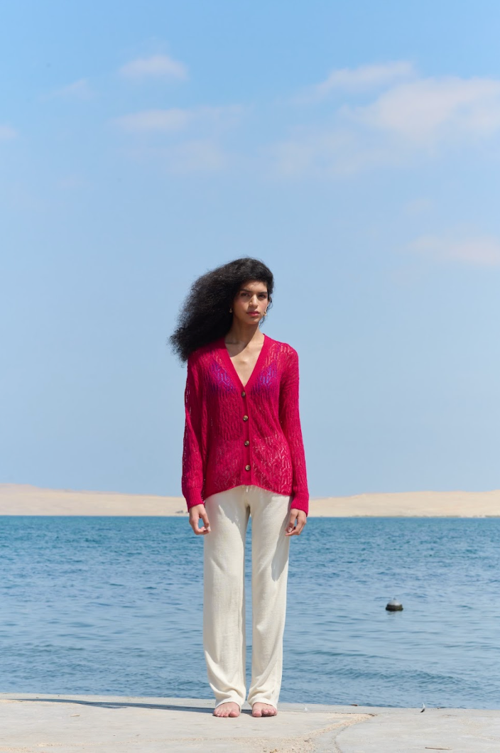Arañita V Neck Cardigan - Frambuesa Pink