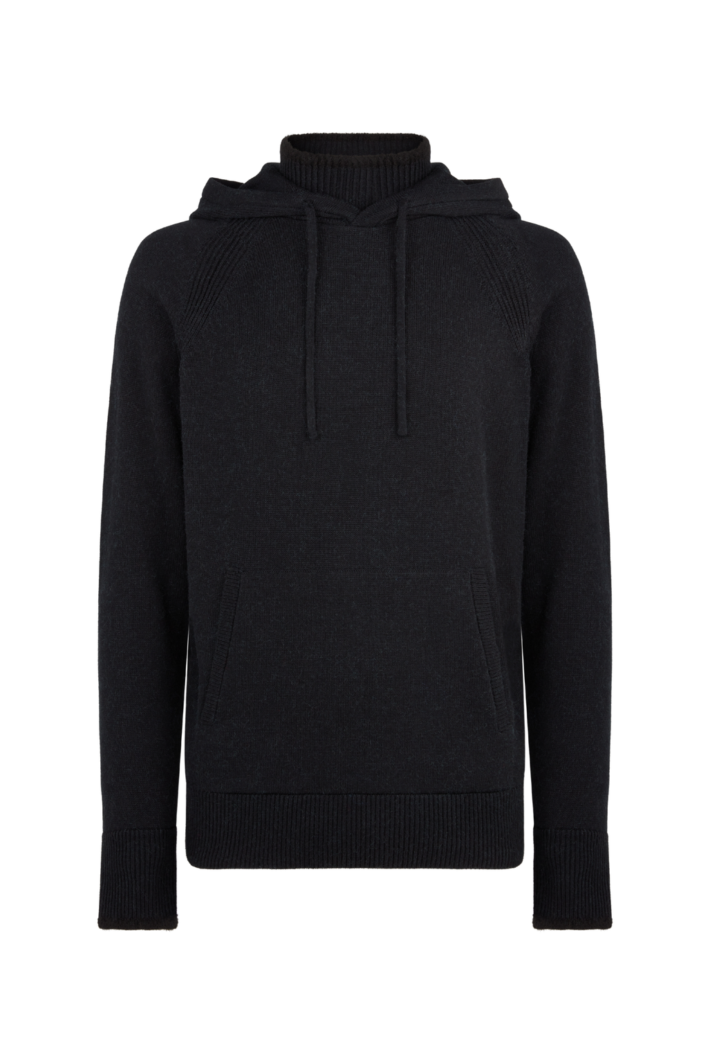 Knitted Roll Neck Hoodie - Black