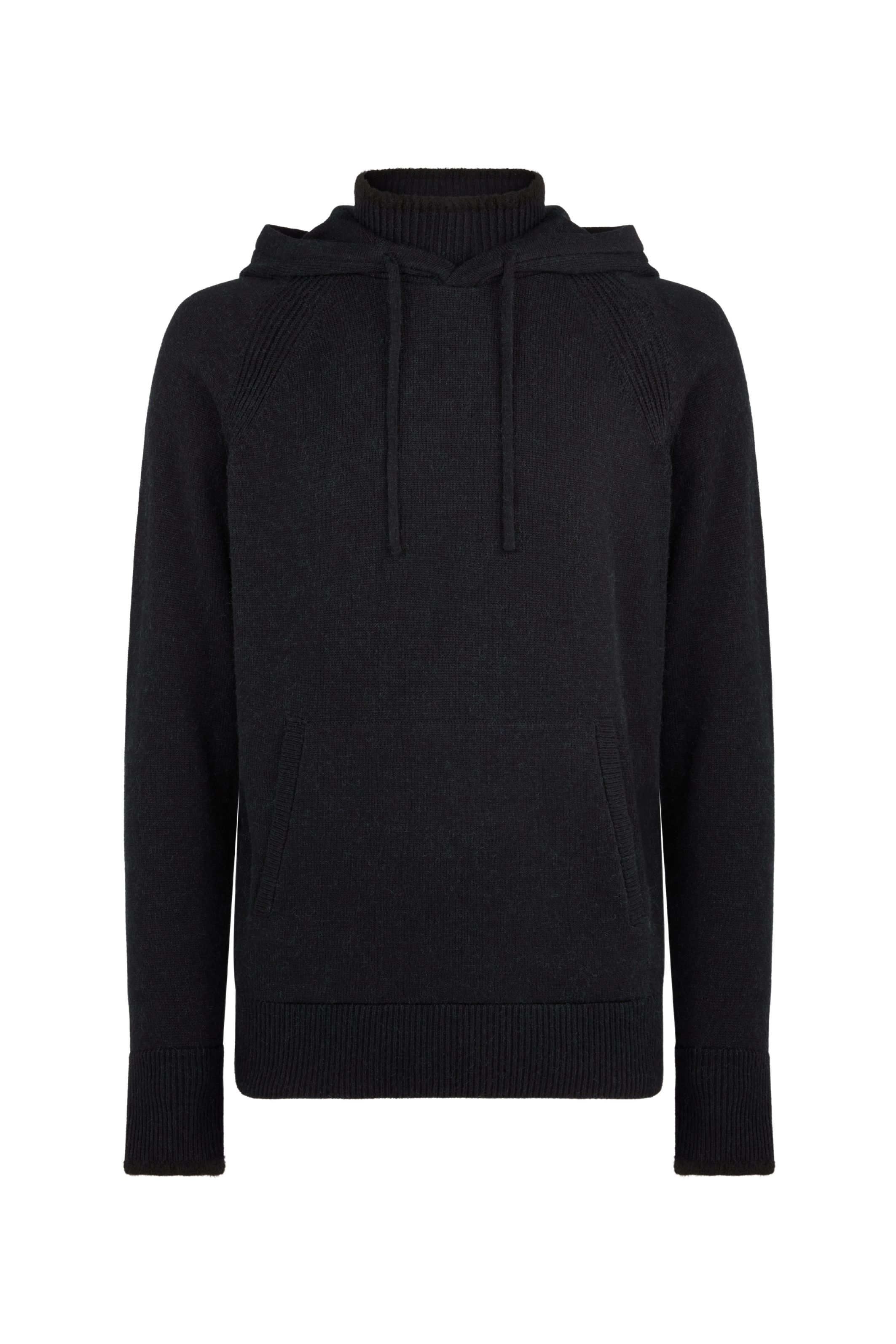 Knitted Roll Neck Hoodie - Black