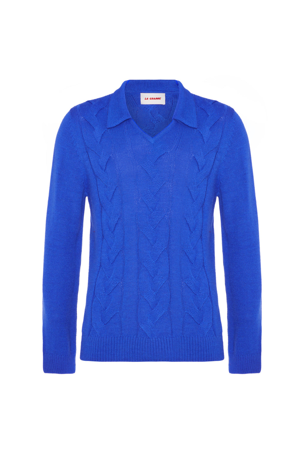 Cables V Neck Jumper - Blue
